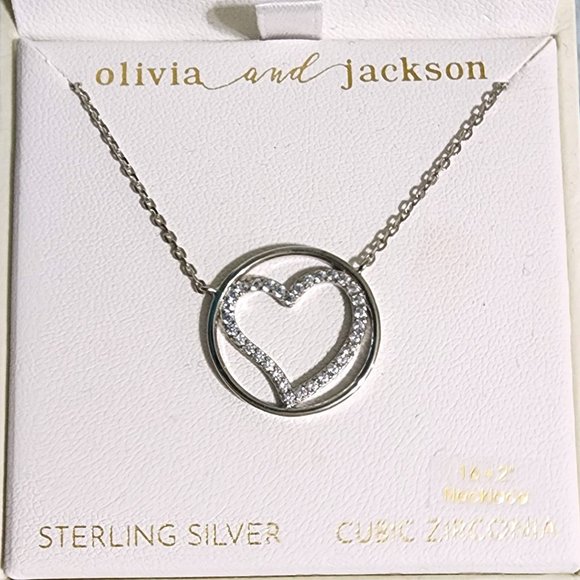 Olivia and Jackson Heart in a Circle Necklace Sterling Silver/Cubic Zirconia - Picture 13 of 15